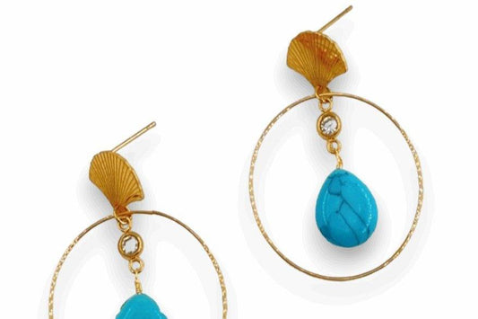 BOUCLES D'OREILLES BLEUES ACIER INOXYDABLE DORÉ - MY SWIMWEAR'S SHOP