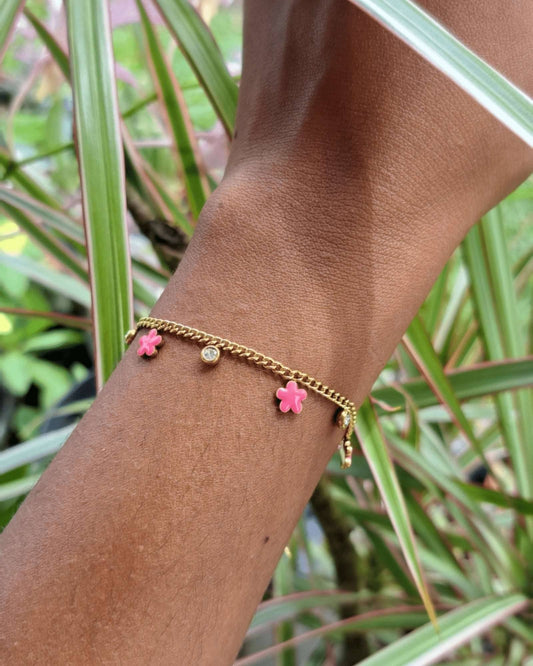 BRACELET ACIER INOXYDABLE FLEUR ROSE - MY SWIMWEAR'S SHOP