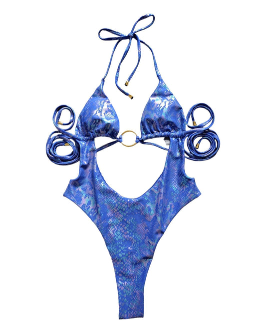 MAILLOT DE BAIN UNE PIECE BLEU EFFET BRILLANT - MY SWIMWEAR'S SHOP