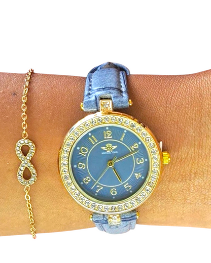 Coffret Cadeau Femme Montre bleue et Bracelet