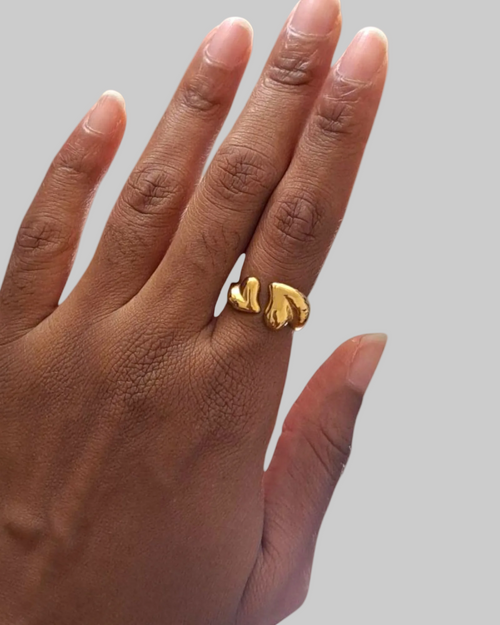 Bague ouverte duo de cœurs en acier inoxydable doré