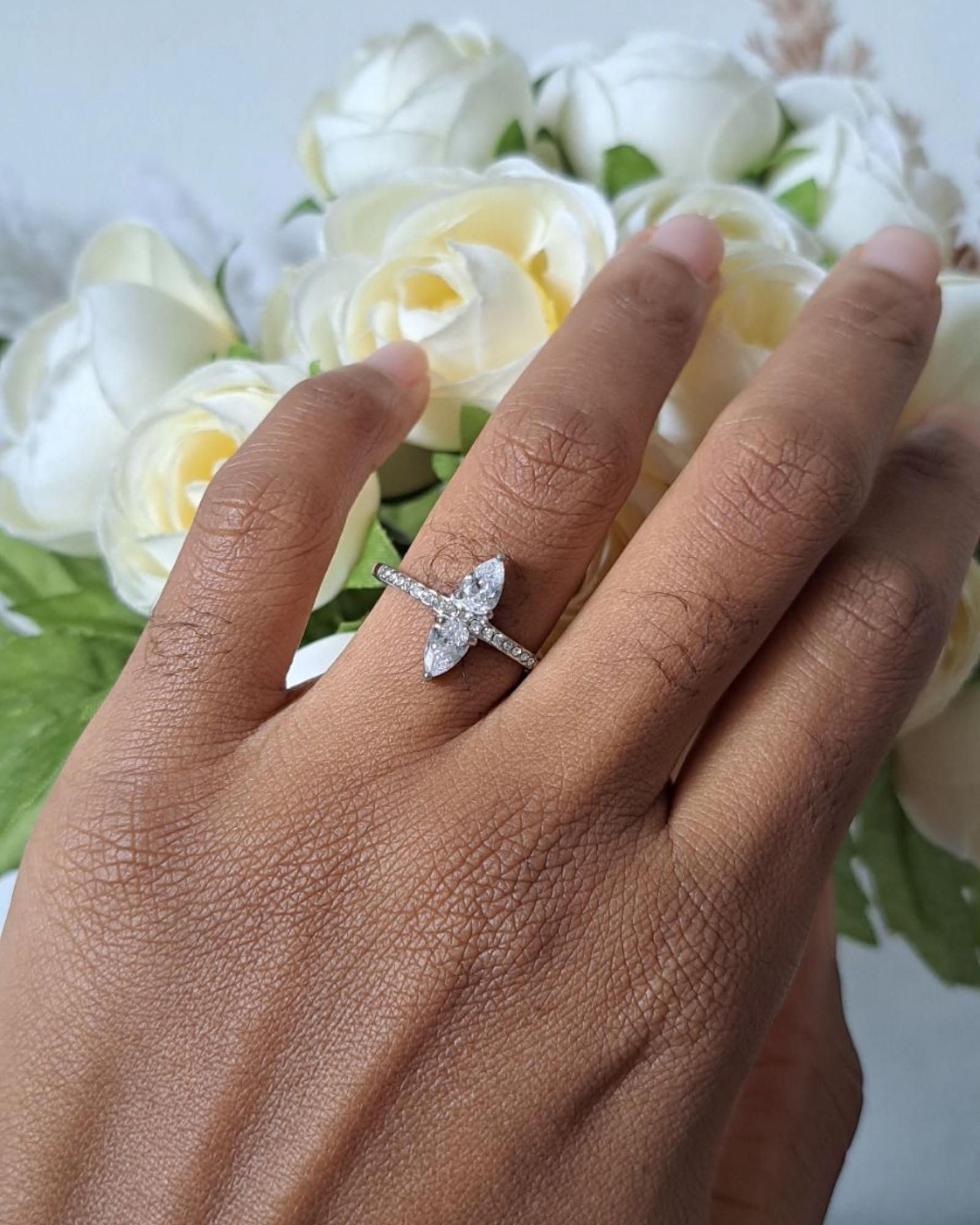 Bague réglable avec zirconium en acier inoxydable argenté