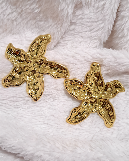 Boucles D'oreilles FLORA - Fleurs En Acier Inoxydable Doré