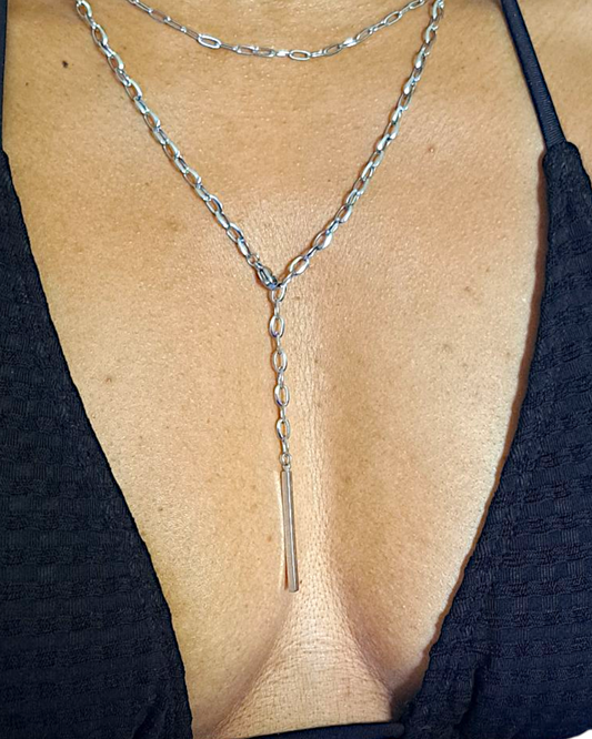 Collier Double Chaine YLANA - Acier Inoxydable Argenté