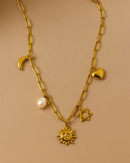 Ensemble Collier et Bracelet Breloques SOLENE - Acier Inoxydable doré