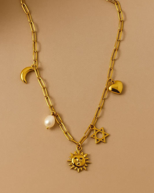 Ensemble Collier et Bracelet Breloques SOLENE - Acier Inoxydable doré