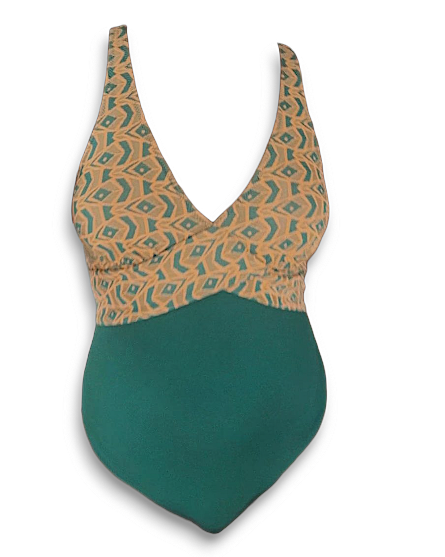 Green and Orange Geometric One-Piece Swimsuit