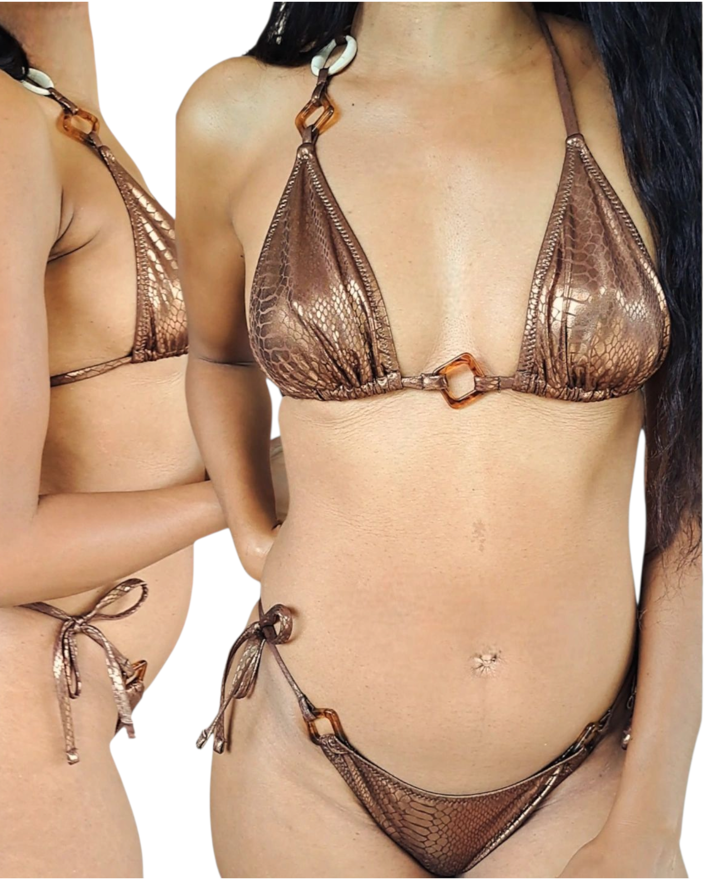 Bas Bikini SERENA - Marron Effet Peau de Serpent