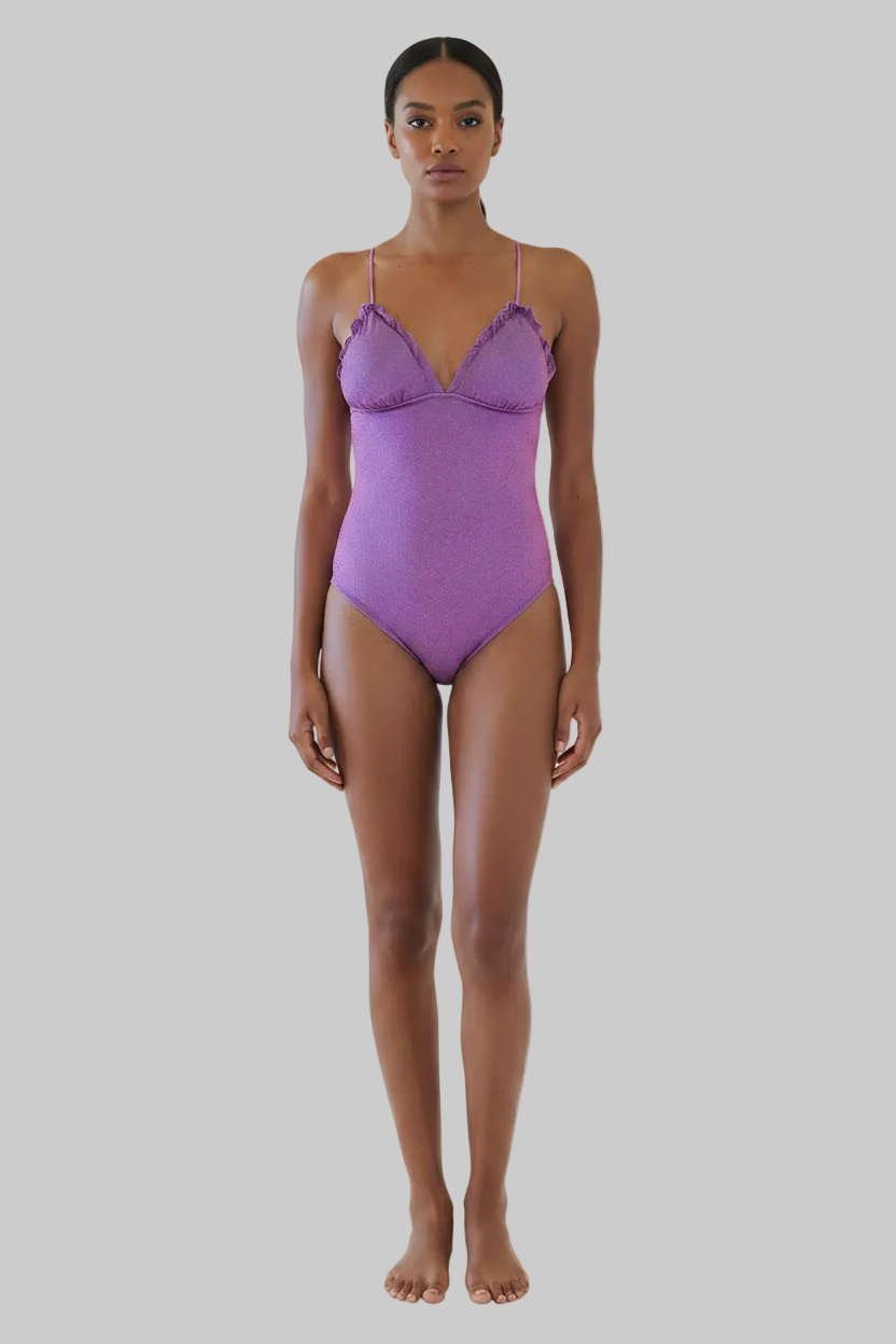 Maillot de bain 1 pièce violet scintillant