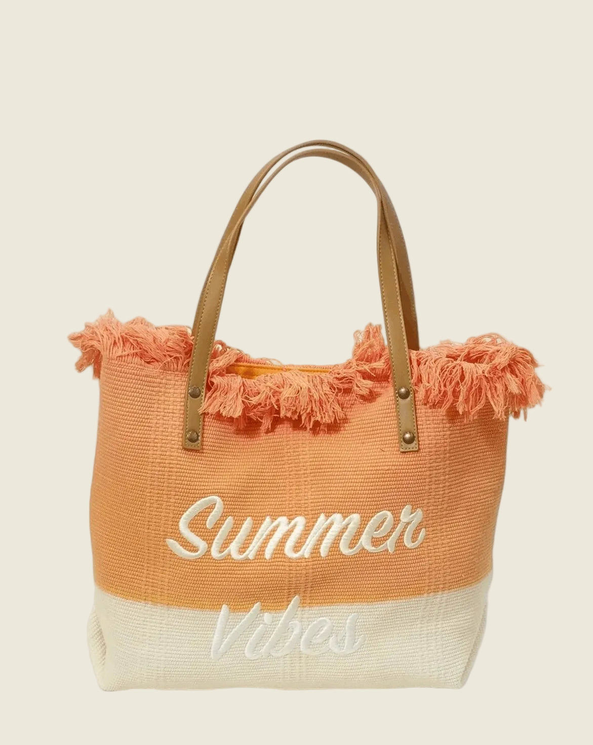 Sac cabas orange dégradé Summer Vibes franges coton tote bag vacances femme